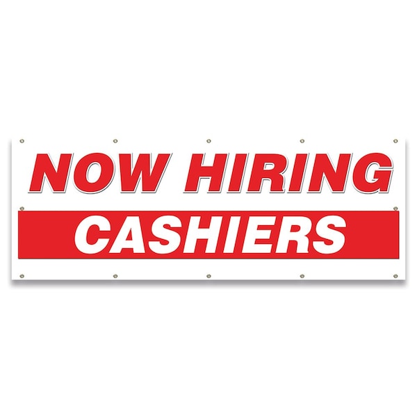 Now Hiring Cashiers Banner Apply Inside Accepting Application Single Sided